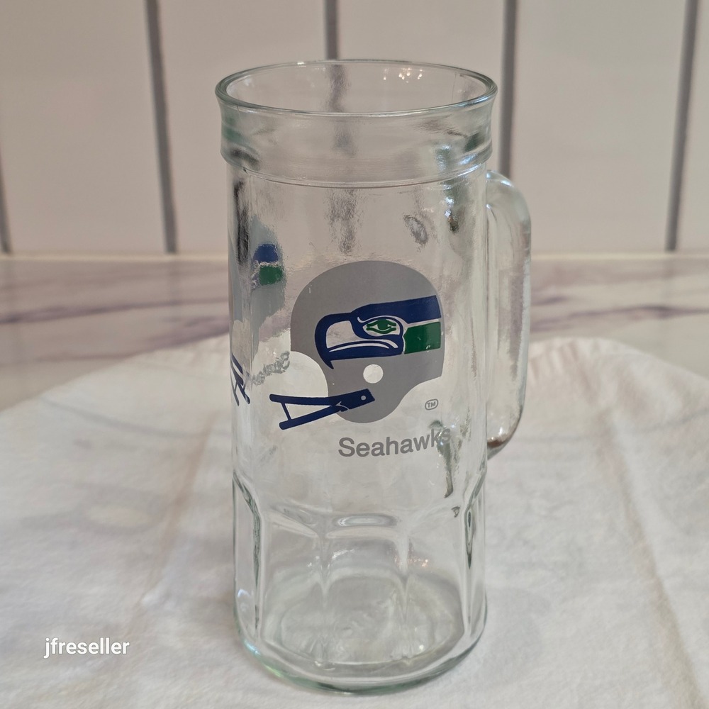 Vintage Seattle Seahawks Fisher Glass Beer Mug Stein Silver Helmet Logo NFL